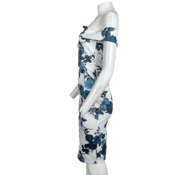 Floral Bodycon Midi Dress White/Blue - Picture 2 of 3